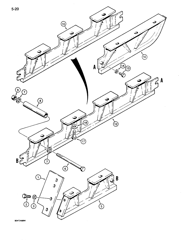 Схема запчастей Case 850D - (5-20) - TRACK GUARDS, USED ON MODELS WITH FLAT REAR TRACK COVER (11) - TRACKS/STEERING