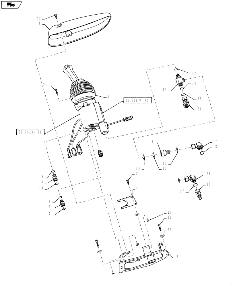 Схема запчастей Case 621F - (55.524.01) - JOYSTICK CONTROL INSTALLATION, LOADER CONTROL (55) - ELECTRICAL SYSTEMS