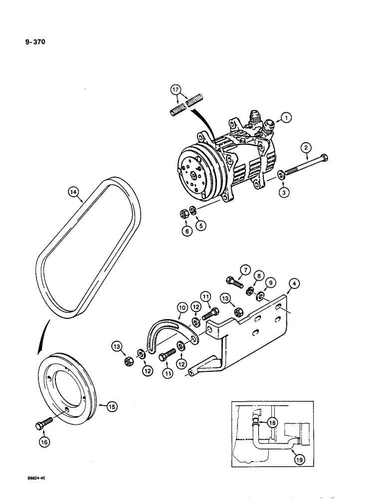 Схема запчастей Case W36 - (9-370) - AIR CONDITIONING COMPRESSOR AND MOUNTING (09) - CHASSIS/ATTACHMENTS