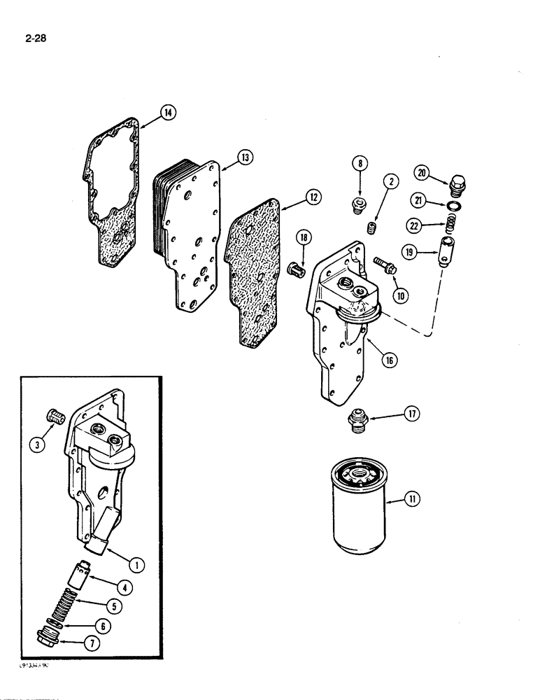 Схема запчастей Case W14B - (2-28) - OIL FILTER AND COOLER, 6-590 ENGINE, 6T-590 ENGINE (02) - ENGINE