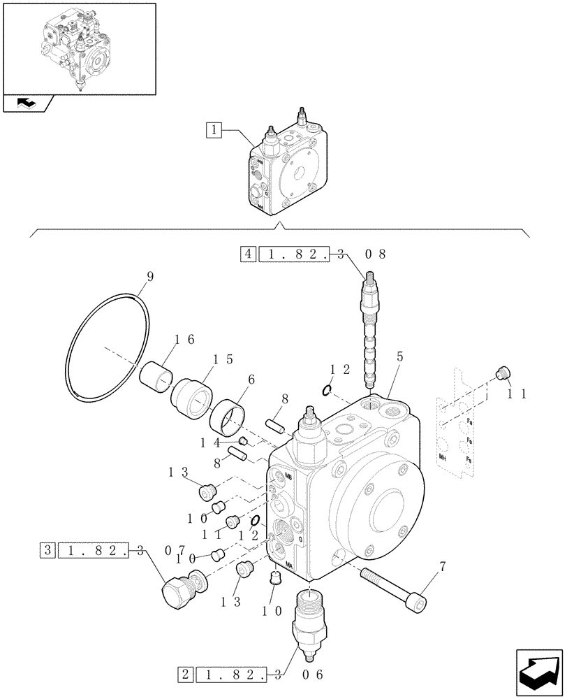 Схема запчастей Case 21E - (1.82.3[05]) - AXIAL PUMP DISTRIBUTOR PLATE (07) - HYDRAULIC SYSTEMS