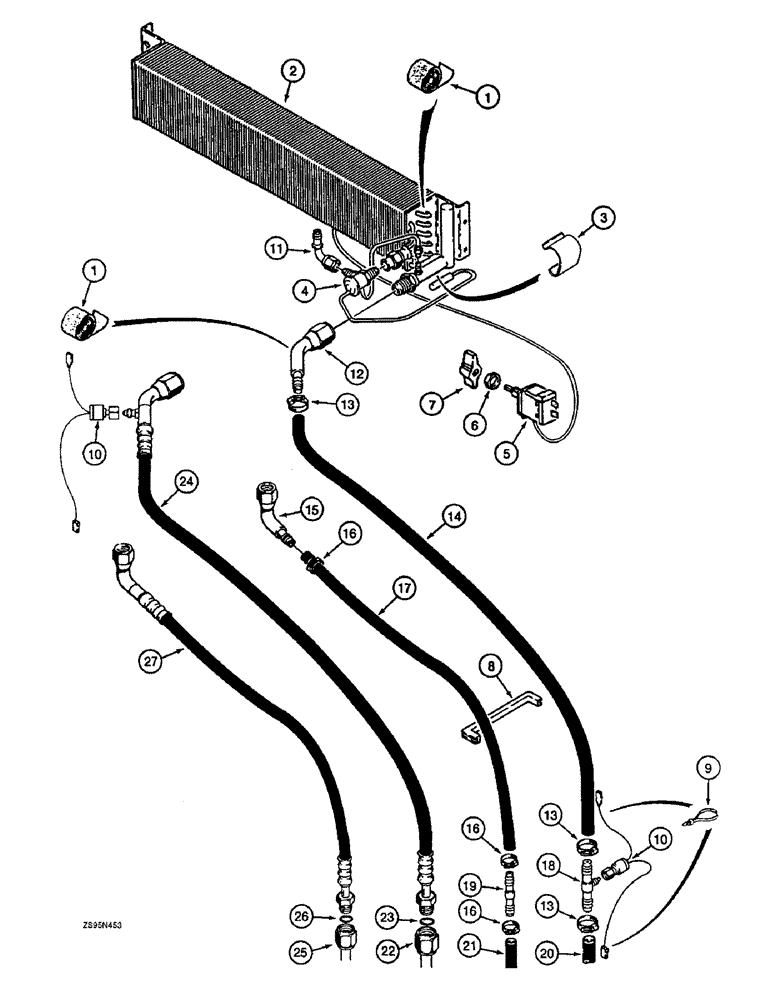 Схема запчастей Case 1155E - (9-110) - AIR CONDITIONING SYSTEM - INSIDE CAB ROOF, EVAPORATOR CORE & CONNECTIONS (09) - CHASSIS/ATTACHMENTS