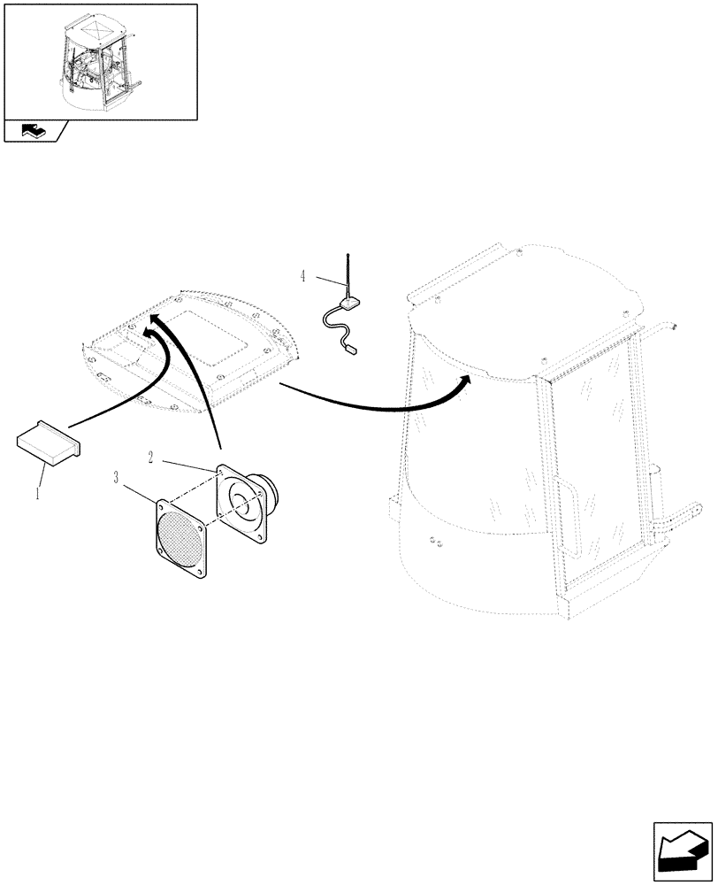 Схема запчастей Case 221E - (040) - RADIO ANTENNA & LOUDSPEAKERS - EU (10) - OPERATORS PLATFORM