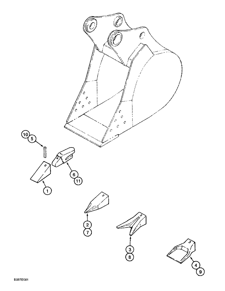 Схема запчастей Case 9010B - (9-112) - HENSLEY BUCKET TOOTH OPTION, WITH 1-1/2 INCH LIP SHANK - 126932A1 (09) - CHASSIS