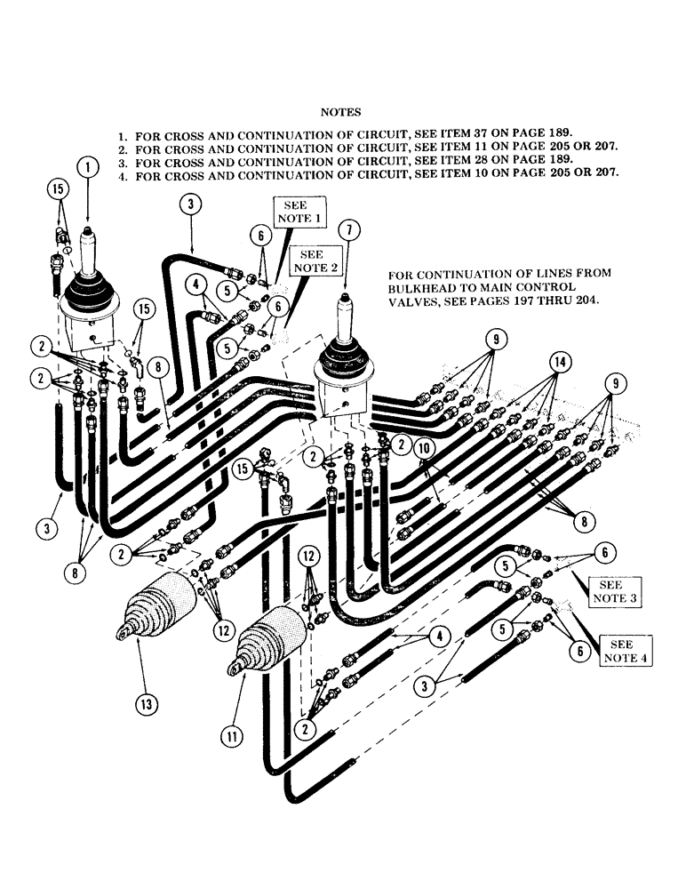 Схема запчастей Case 120 - (193) - PILOT PRESSURE CIRCUIT, MODULATOR CONTROL VALVES TO BULKHEAD (35) - HYDRAULIC SYSTEMS