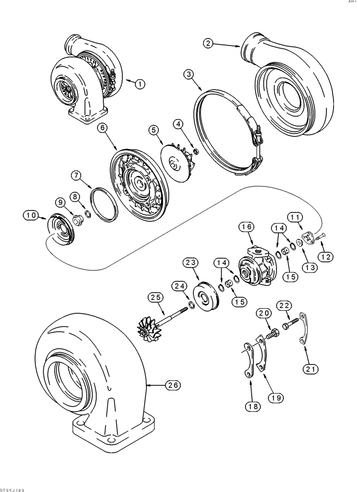Схема запчастей Case 9040 - (2-20) - TURBOCHARGER ASSEMBLY, 6T-830 ENGINE (02) - ENGINE