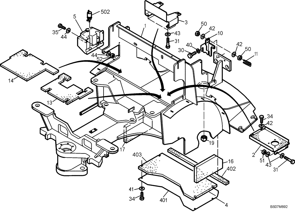 Схема запчастей Case 221D - (01.500[2988597002]) - REAR FRAME (39) - FRAMES AND BALLASTING