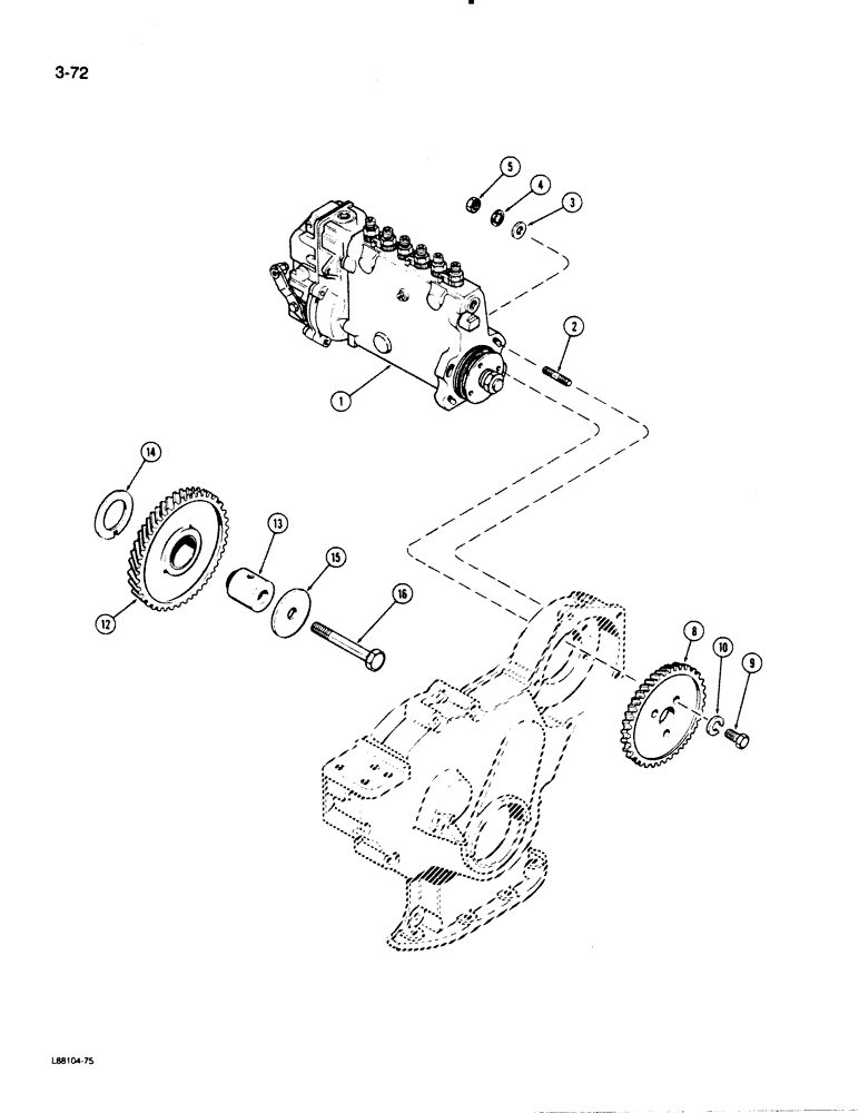 Схема запчастей Case 1450B - (3-72) - INJECTION PUMP DRIVE, 504BDT DIESEL ENGINE (03) - FUEL SYSTEM