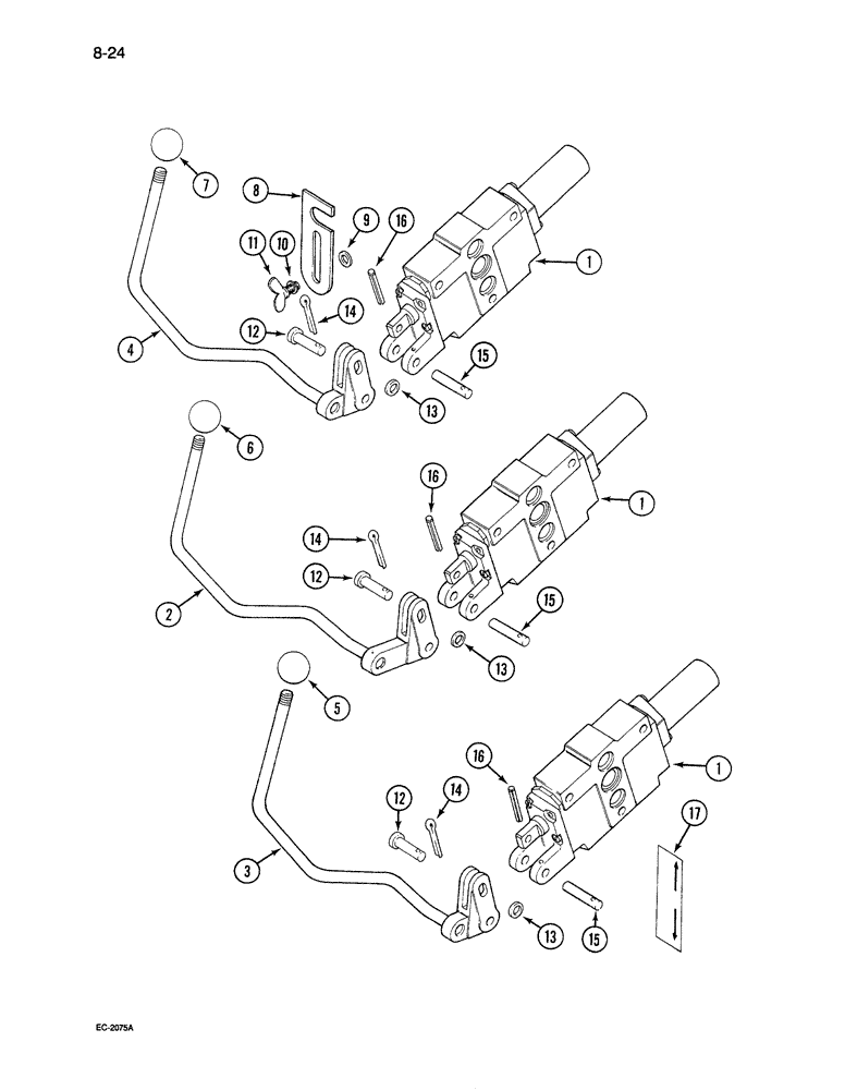 Схема запчастей Case 380B - (8-24) - REMOTE AUXILIARY VALVE CONTROL - 1ST, 2ND AND 3RD BANK (08) - HYDRAULICS