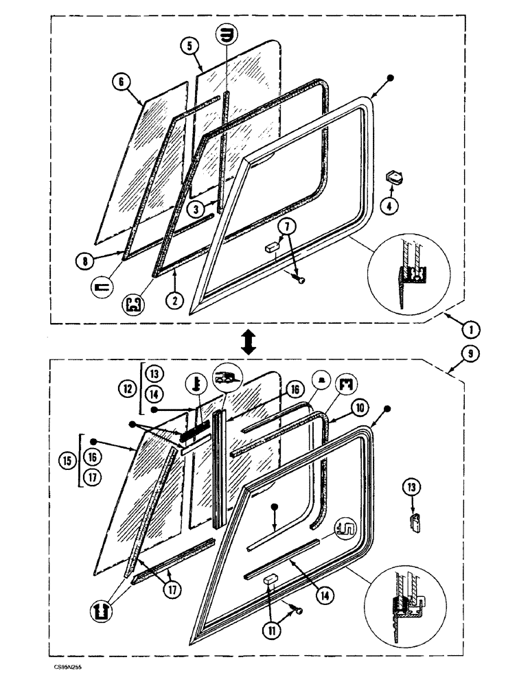 Схема запчастей Case 688BCK - (9E-50) - WINDOW, 688B CK (120301-) (05.1) - UPPERSTRUCTURE CHASSIS/ATTACHMENTS