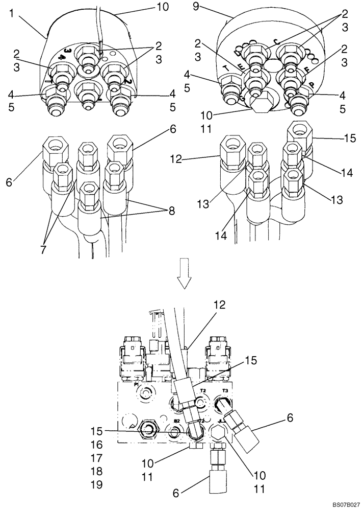 Схема запчастей Case 440CT - (06-04B) - JOYSTICK CONTROL PLUMBING - ISO PATTERN (MODELS WITH PILOT CONTROLS) (06) - POWER TRAIN