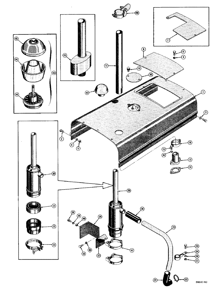 Схема запчастей Case 420C - (090) - HOOD, EXHAUST SYSTEM, AND AIR CLEANER - GAS (01) - ENGINE