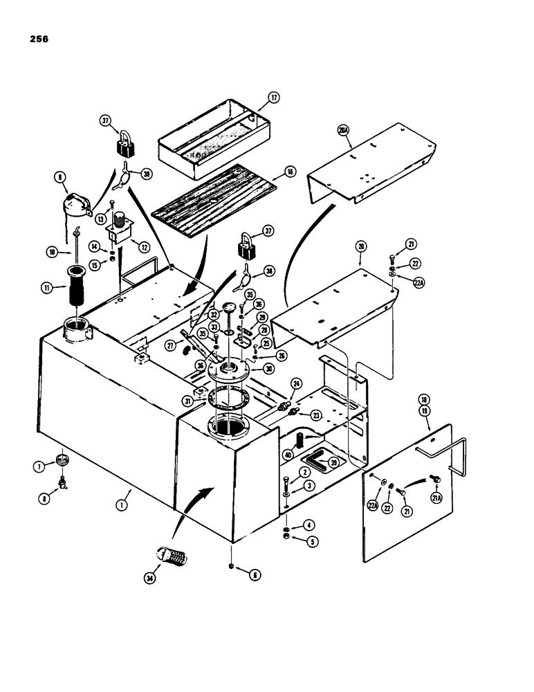 Схема запчастей Case 450B - (256) - FUEL TANK, HYDRAULIC RESERVOIR, AND SEAT FRAME (05) - UPPERSTRUCTURE CHASSIS