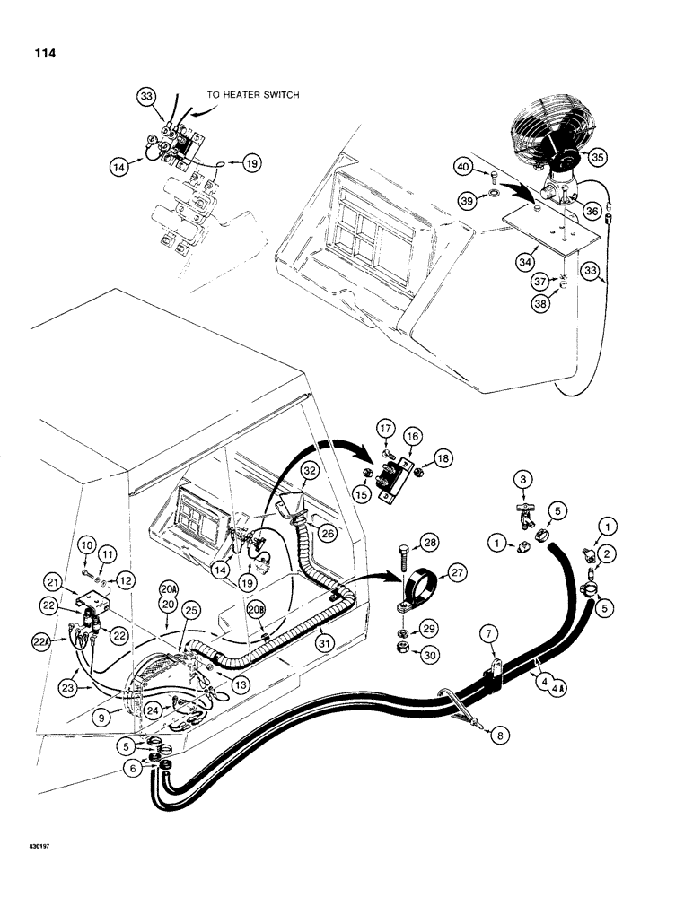Схема запчастей Case 480C - (114) - CAB HEATER LINES AND DEFROSTER, BEFORE TRACTOR SERIAL NUMBER 8967053 (50) - CAB CLIMATE CONTROL