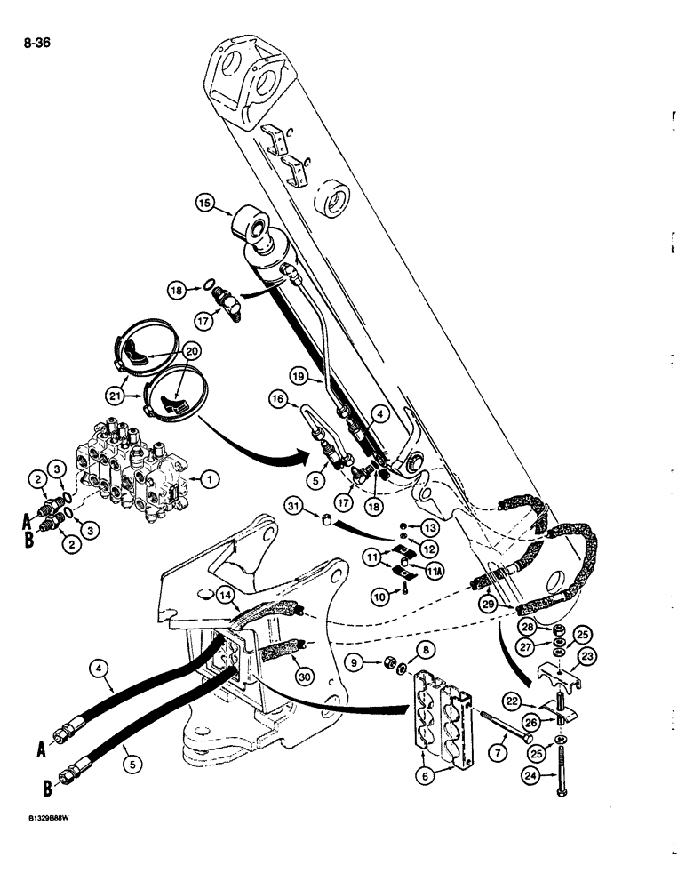 Схема запчастей Case 680L - (8-036) - BACKHOE DIPPER CYLINDER HYDRAULIC CIRCUIT (08) - HYDRAULICS