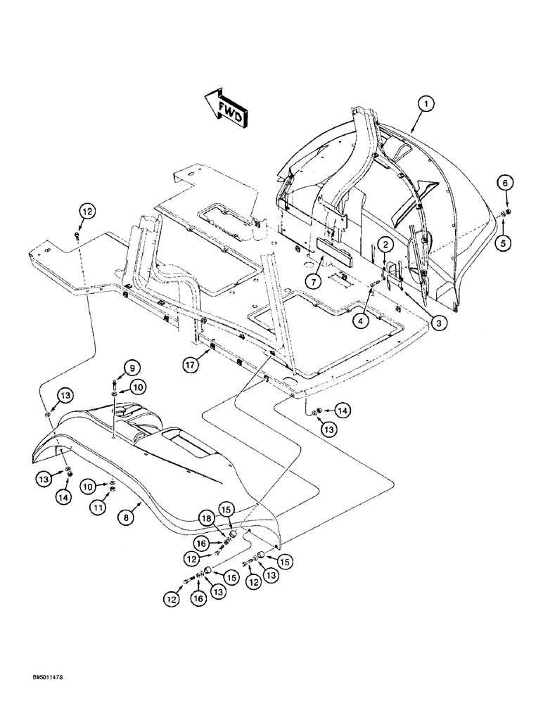 Схема запчастей Case 590SL - (9-082) - REAR FENDERS, CAB MODELS (09) - CHASSIS/ATTACHMENTS