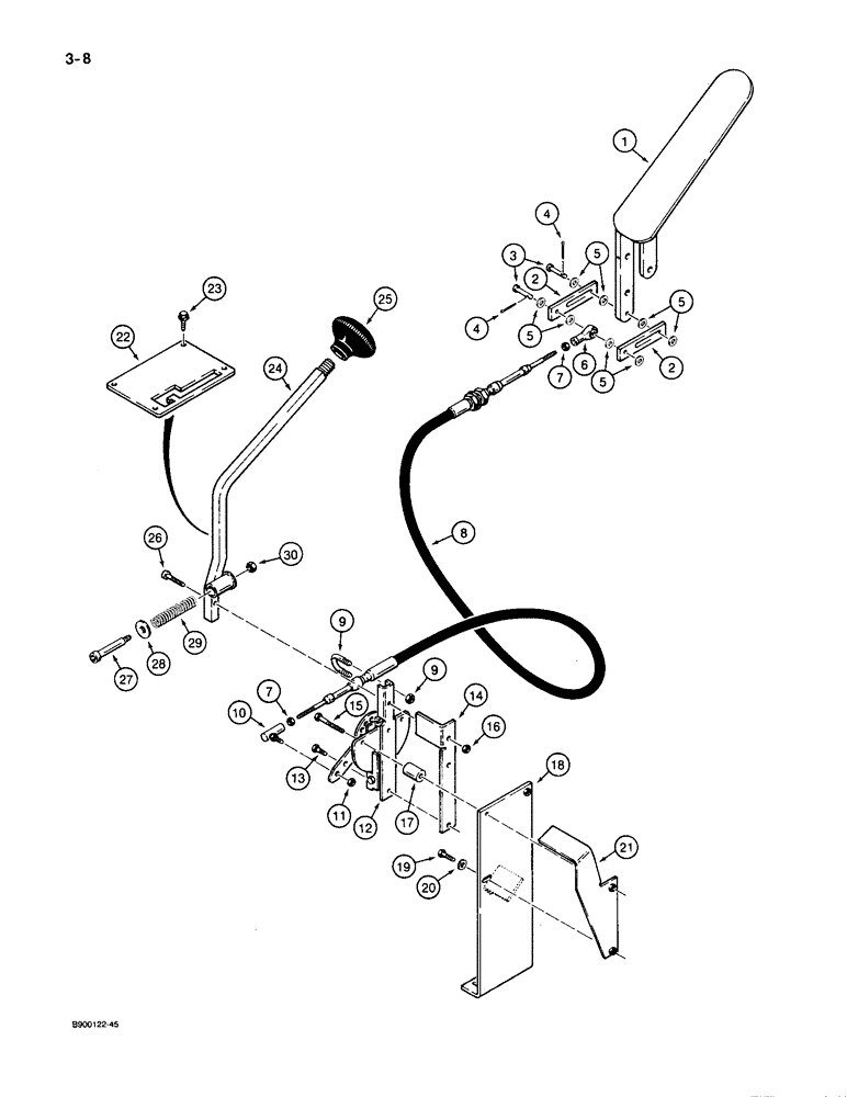 Схема запчастей Case 1085C - (3-08) - ACCELERATOR LINKAGE, ACCELERATOR PEDAL TO THROTTLE CONTROL LEVER (03) - FUEL SYSTEM