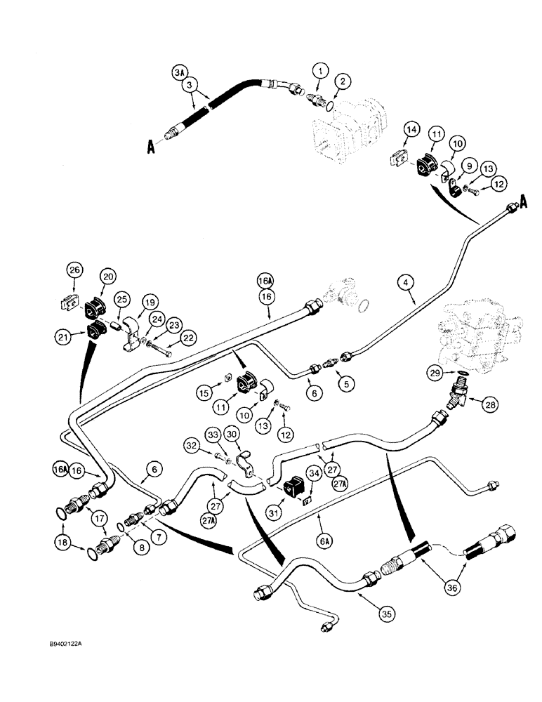 Схема запчастей Case 590 - (8-006) - EQUIPMENT HYDRAULIC SYSTEM, EQUIPMENT PUMP TO BACKHOE (08) - HYDRAULICS