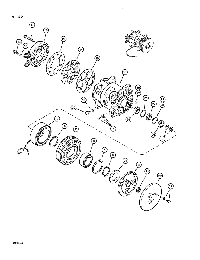 Схема запчастей Case W36 - (9-372) - AIR CONDITIONING COMPRESSOR ASSEMBLY (09) - CHASSIS/ATTACHMENTS