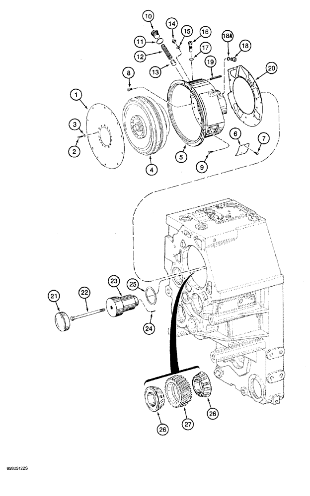 Схема запчастей Case 921 - (6-010) - TRANSMISSION ASSEMBLY L129883, IDLER GEAR, CONVERTER AND COVER (06) - POWER TRAIN