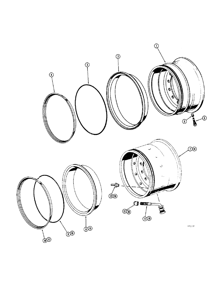 Схема запчастей Case W8C - (192) - DRIVE WHEELS, USED ON MODELS WITH 13.00 X 24 AND 14.00 X 24 & 14.00 X 24 TIRES (06) - POWER TRAIN