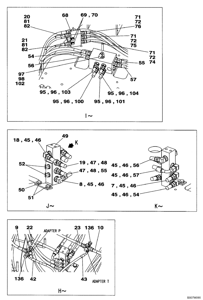 Схема запчастей Case CX135SR - (08-35) - PILOT CONTROL LINES - MODELS WITHOUT LOAD HOLD (08) - HYDRAULICS