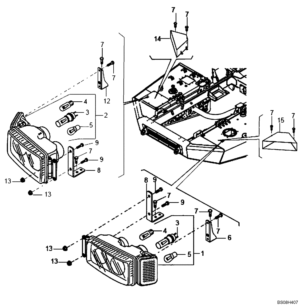 Схема запчастей Case 327B - (67A00031651[001]) - HEADLAMP ASSY, FRONT (84121279) (13) - Electrical System / Decals