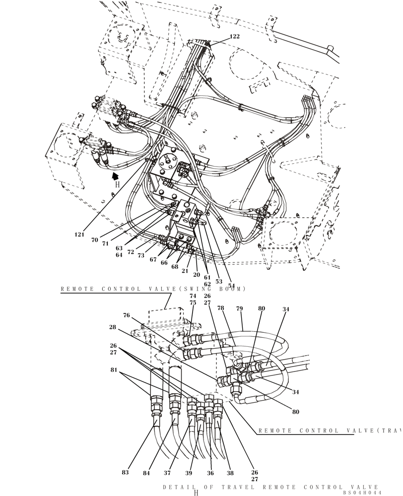 Схема запчастей Case CX80 - (08-41) - PILOT CONTROL LINES - MODELS WITH CONTROL SELECTOR VALVE (08) - HYDRAULICS