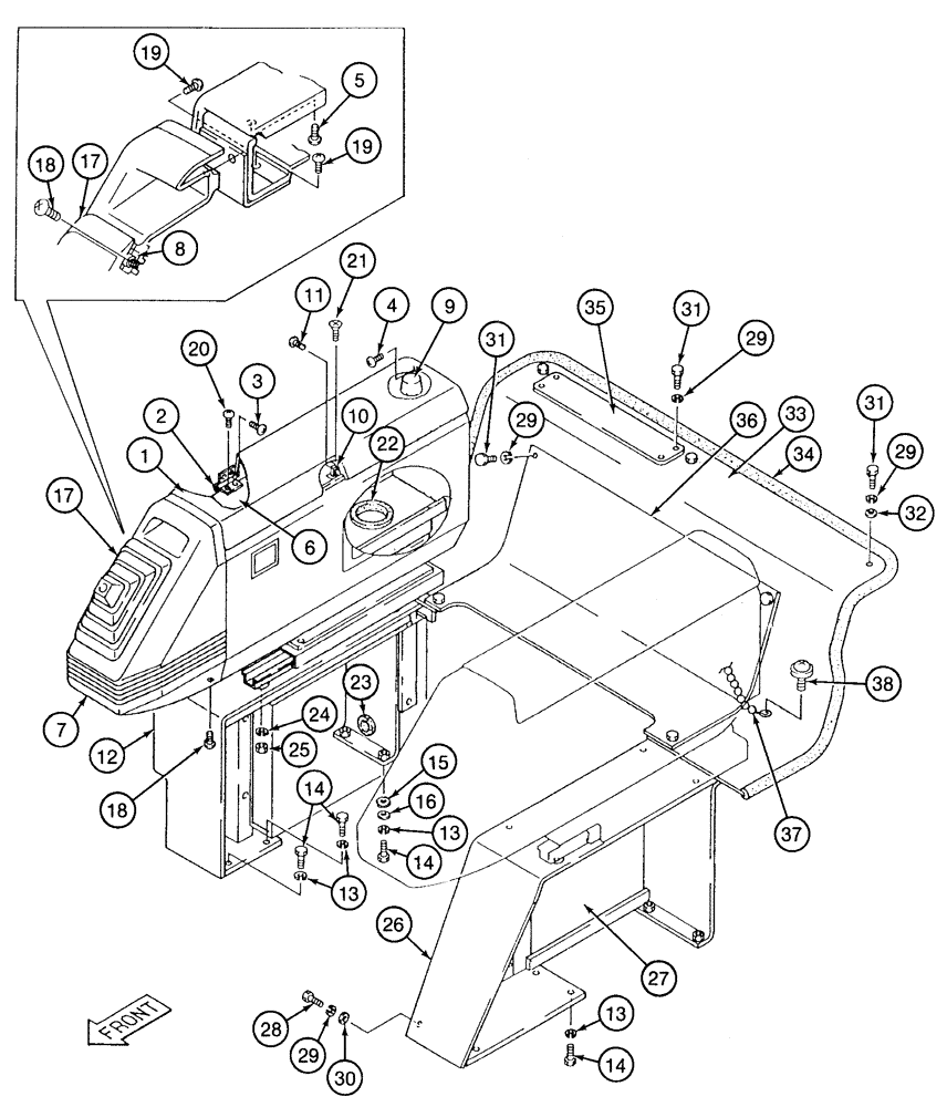 Схема запчастей Case 9050 - (9-22) - RIGHT-HAND CONTROL CONSOLE, REAR AND SIDE COVERS (09) - CHASSIS
