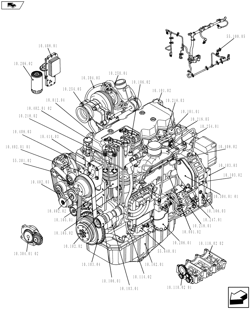 Схема запчастей Case F4HE0484G J100 - (10.000.01[01]) - ENGINE (87584965) (10) - ENGINE