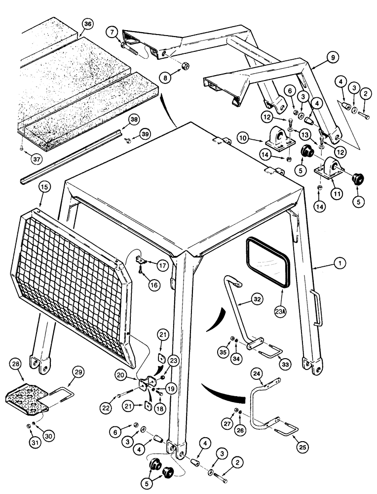 Схема запчастей Case 855E - (9-060) - ROLL OVER PROTECTIVE STRUCTURE, CANOPY AND BRUSH GUARDS (09) - CHASSIS/ATTACHMENTS