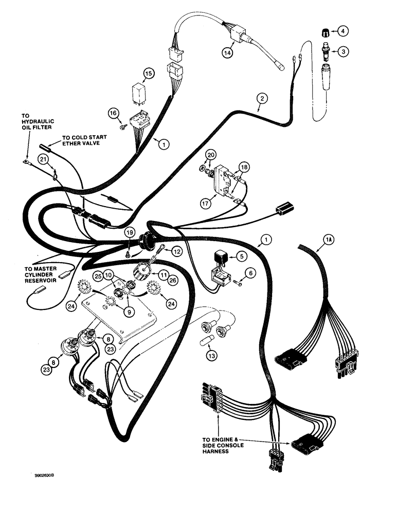 Схема запчастей Case 590 - (4-24) - FRONT CONSOLE WIRING HARNESS AND CONNECTIONS (04) - ELECTRICAL SYSTEMS