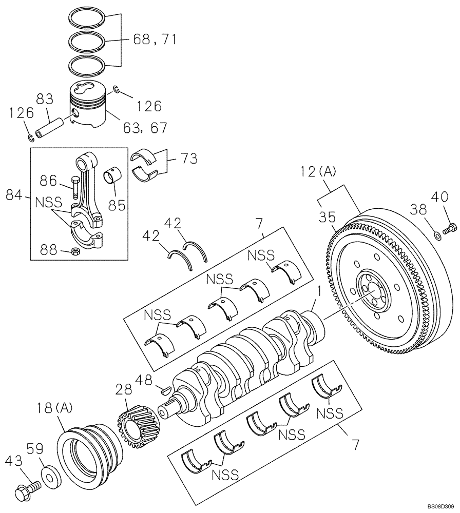 Схема запчастей Case CX80 - (02-13) - PISTONS AND CRANKSHAFT (02) - ENGINE