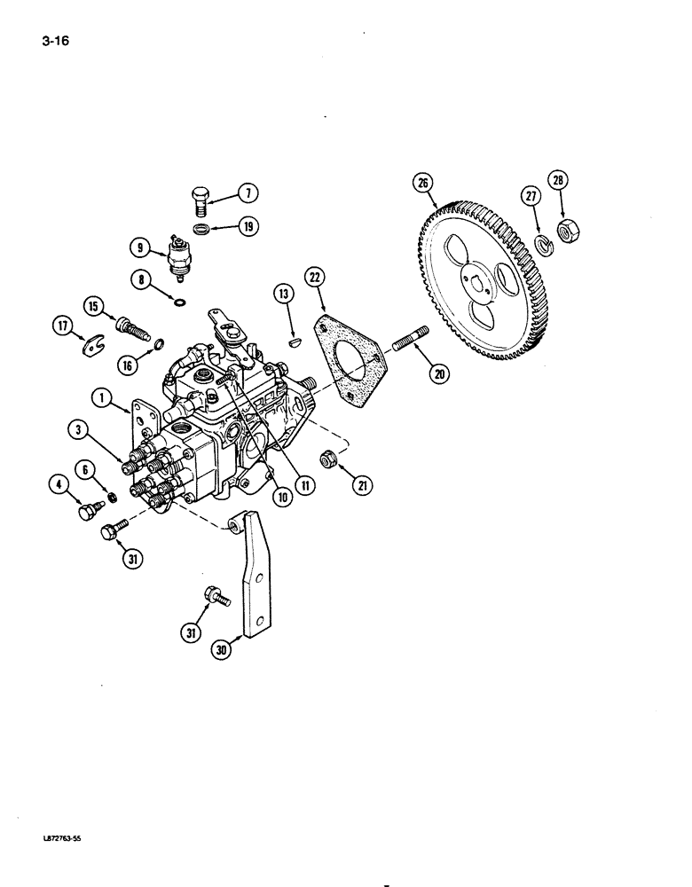 Схема запчастей Case 855D - (3-16) - FUEL INJECTION PUMP AND DRIVE, 6T-590 ENGINE (TURBOCHARGED) (03) - FUEL SYSTEM