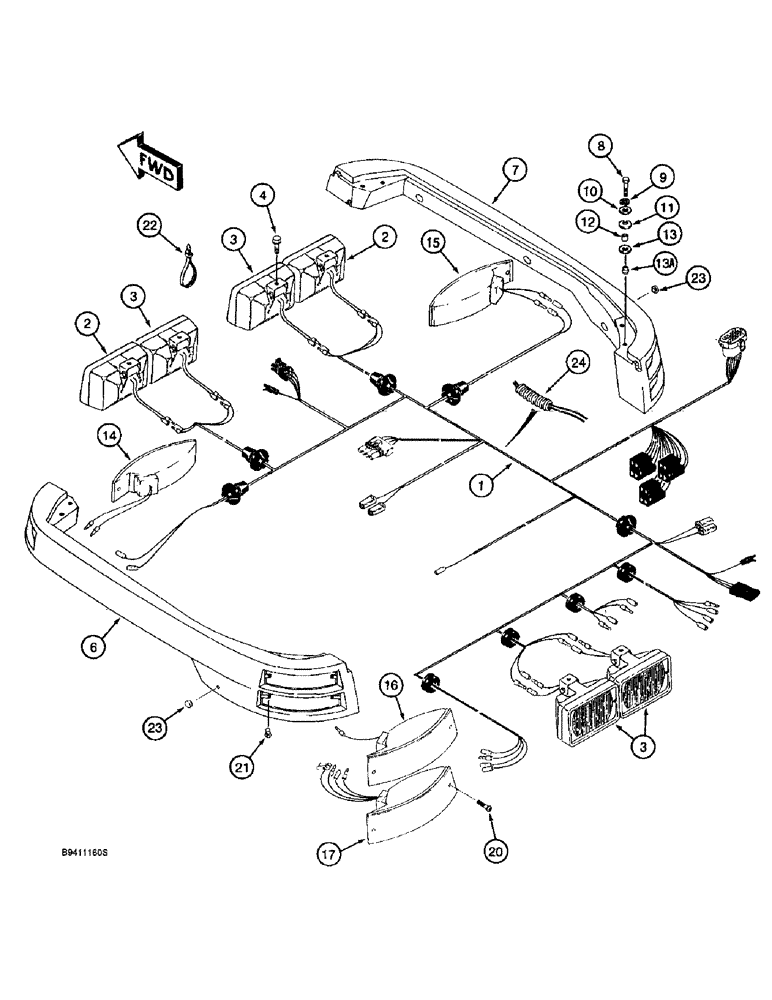 Схема запчастей Case 580L - (4-032) - TRACTOR LAMP ELECTRICAL CIRCUIT WITH CAB (04) - ELECTRICAL SYSTEMS