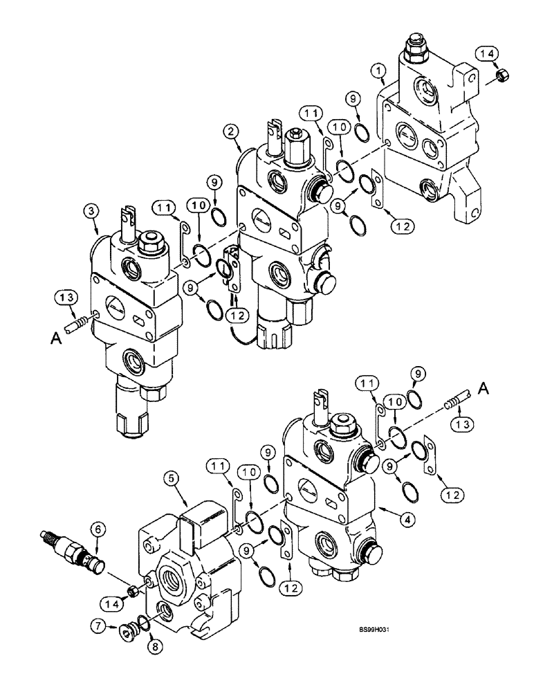 Схема запчастей Case 580L - (8-073A) - LOADER CONTROL VALVE, THREE SPOOL, WITH FEMALE CLEVIS TYPE SPOOL EYES (08) - HYDRAULICS