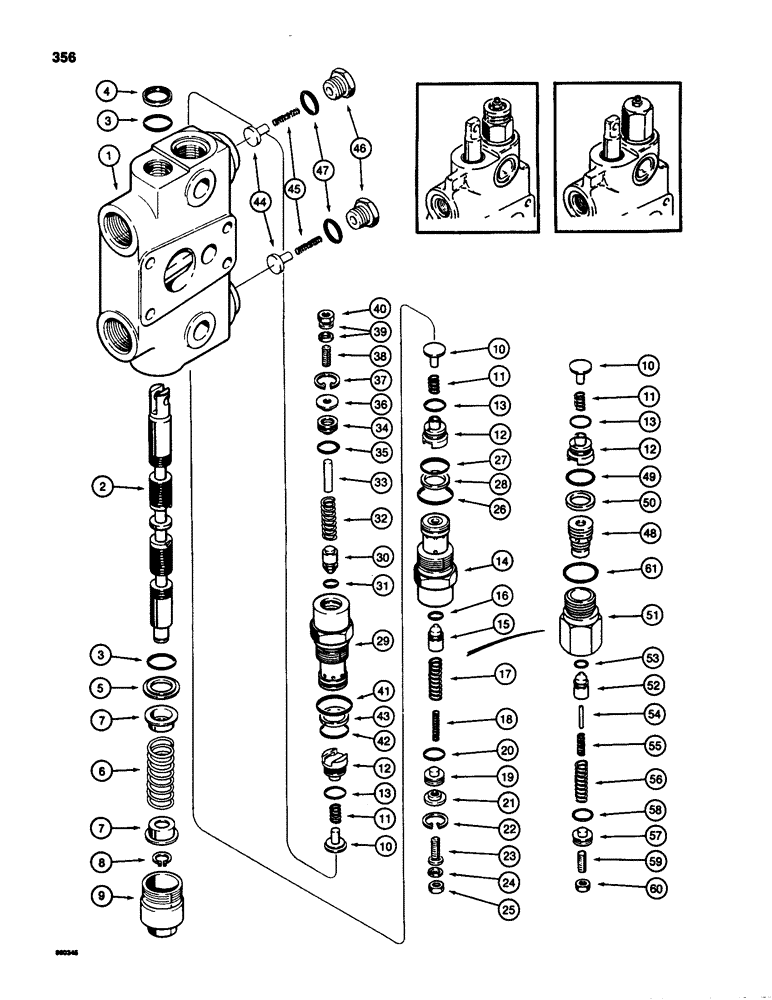 Схема запчастей Case 580SD - (356) - BACKHOE CONTROL VALVE, BOOM SECTION, USED ON SUPER D MODELS (08) - HYDRAULICS