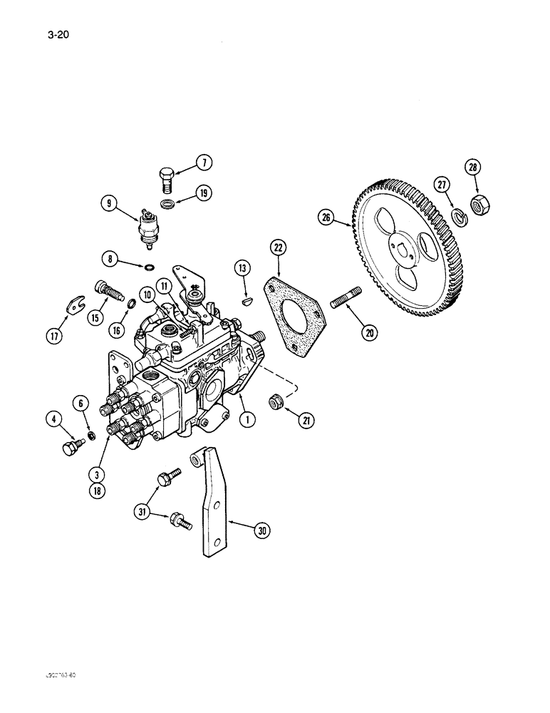Схема запчастей Case 1085C - (3-20) - FUEL INJECTION PUMP AND DRIVE, 6T-590 ENGINE (03) - FUEL SYSTEM