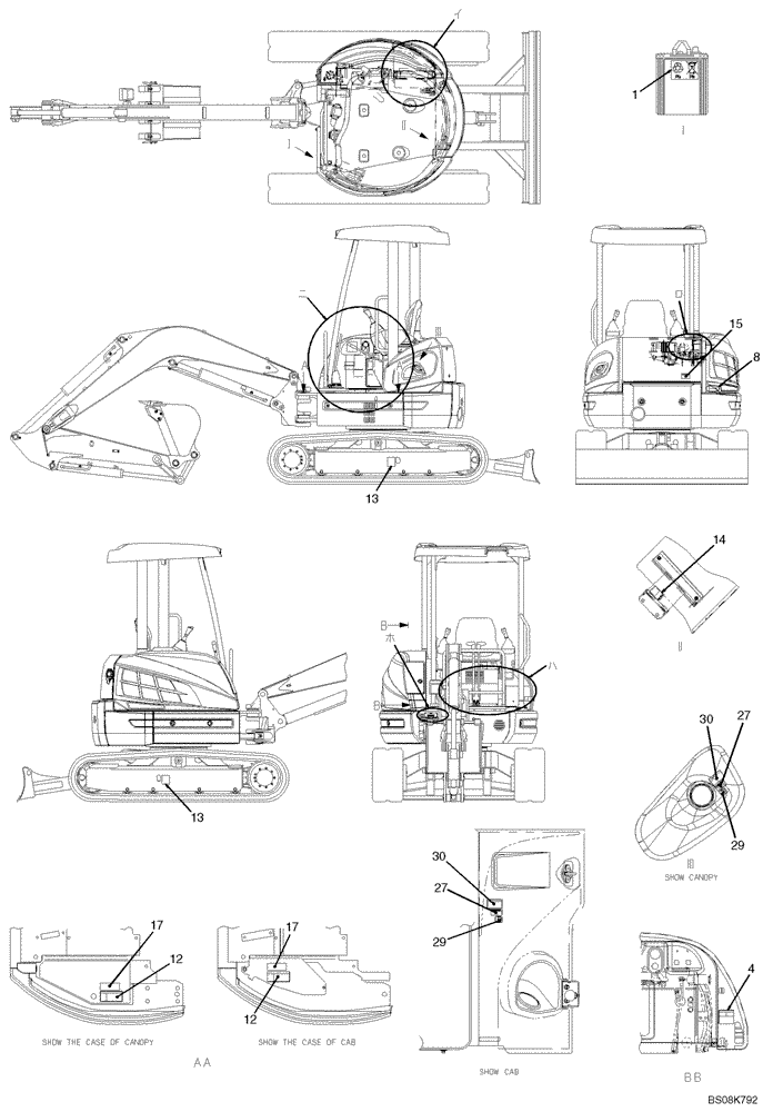 Схема запчастей Case CX27B BTW - (06-001) - NAME PLATE INSTALLATION 1 OF 2 (PW22T00083F2) (90) - PLATFORM, CAB, BODYWORK AND DECALS