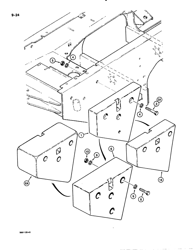 Схема запчастей Case 621 - (9-024) - COUNTERWEIGHTS, PRIOR TO P.I.N. JAK0020901 (09) - CHASSIS/ATTACHMENTS