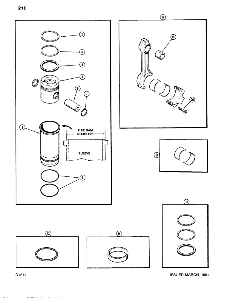 Схема запчастей Case W14 - (021E) - PISTONS AND SLEEVES, WITH 5.092" TO 5.097" FIRE DAM DIAMETER (02) - ENGINE