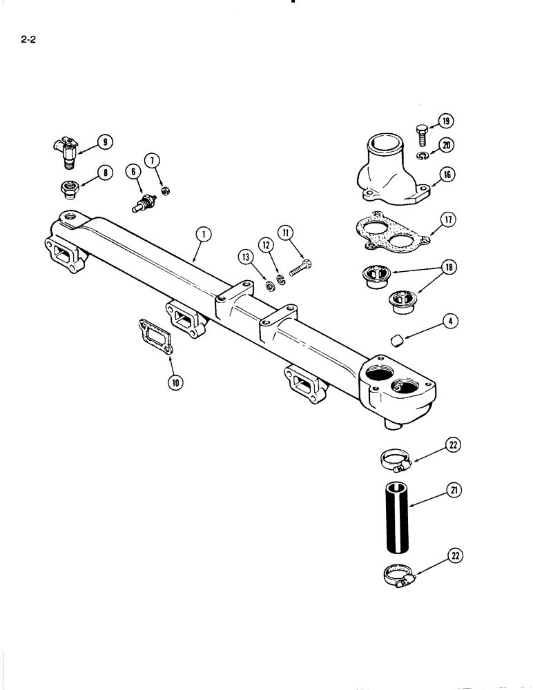 Схема запчастей Case W18B - (2-02) - WATER MANIFOLD AND THERMOSTAT, 504BD AND 504BDT ENGINE (02) - ENGINE
