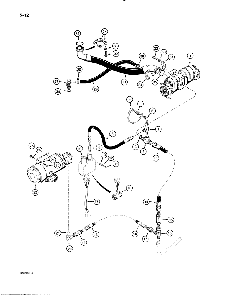 Схема запчастей Case W30 - (5-12) - HYDRAULIC CIRCUIT, AUTOMATIC AUXILIARY STEERING, MODELS WITH ZF TRANSMISSION (05) - STEERING