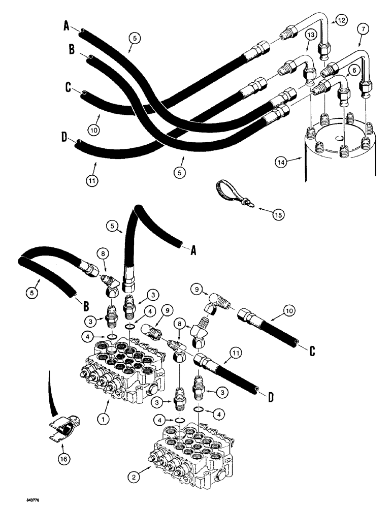Схема запчастей Case 1187 - (136) - TRACK DRIVE HYDRAULIC CIRCUIT - UPPER, VALVES TO HYDRAULIC SWIVEL (04) - UNDERCARRIAGE