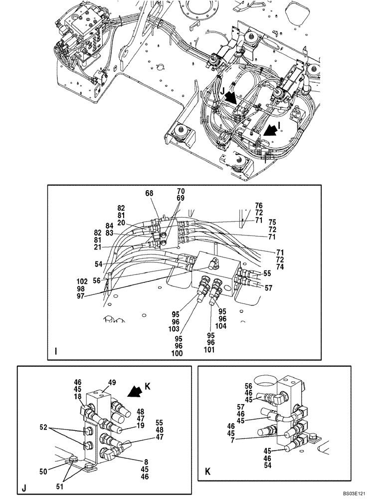 Схема запчастей Case CX135SR - (08-036) - PILOT CONTROL LINES - MODELS WITHOUT LOAD HOLD (08) - HYDRAULICS