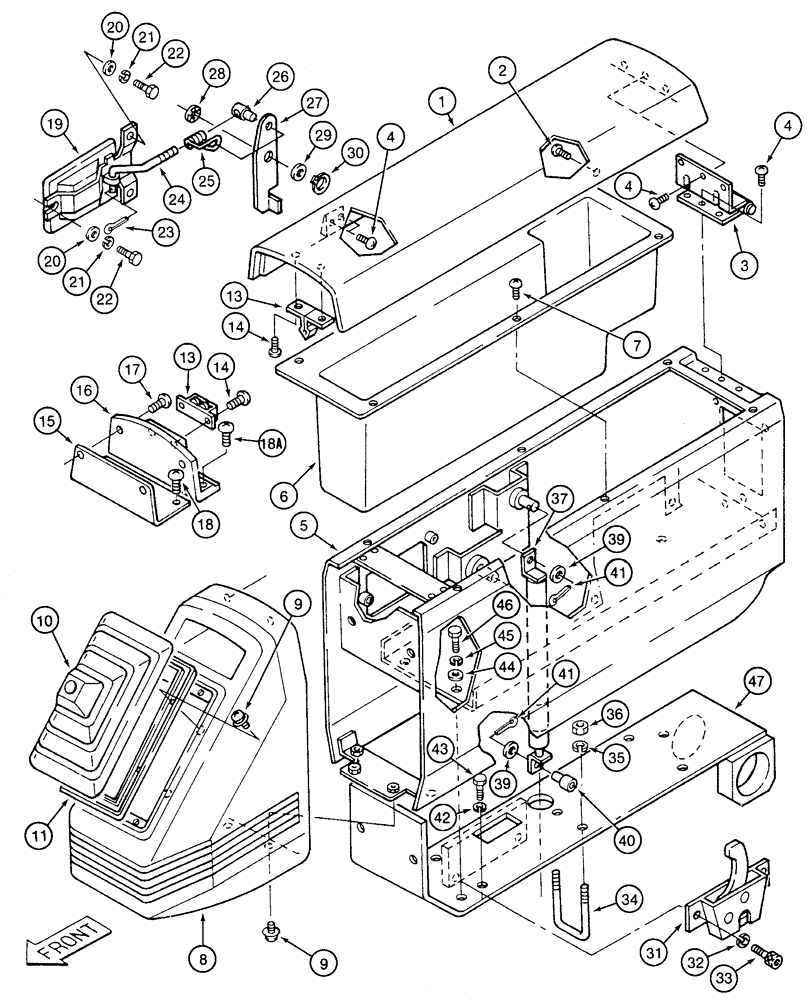 Схема запчастей Case 9050 - (9-26) - LEFT-HAND CONTROL CONSOLE AND LINKAGE, COVER TO PLATFORM (09) - CHASSIS