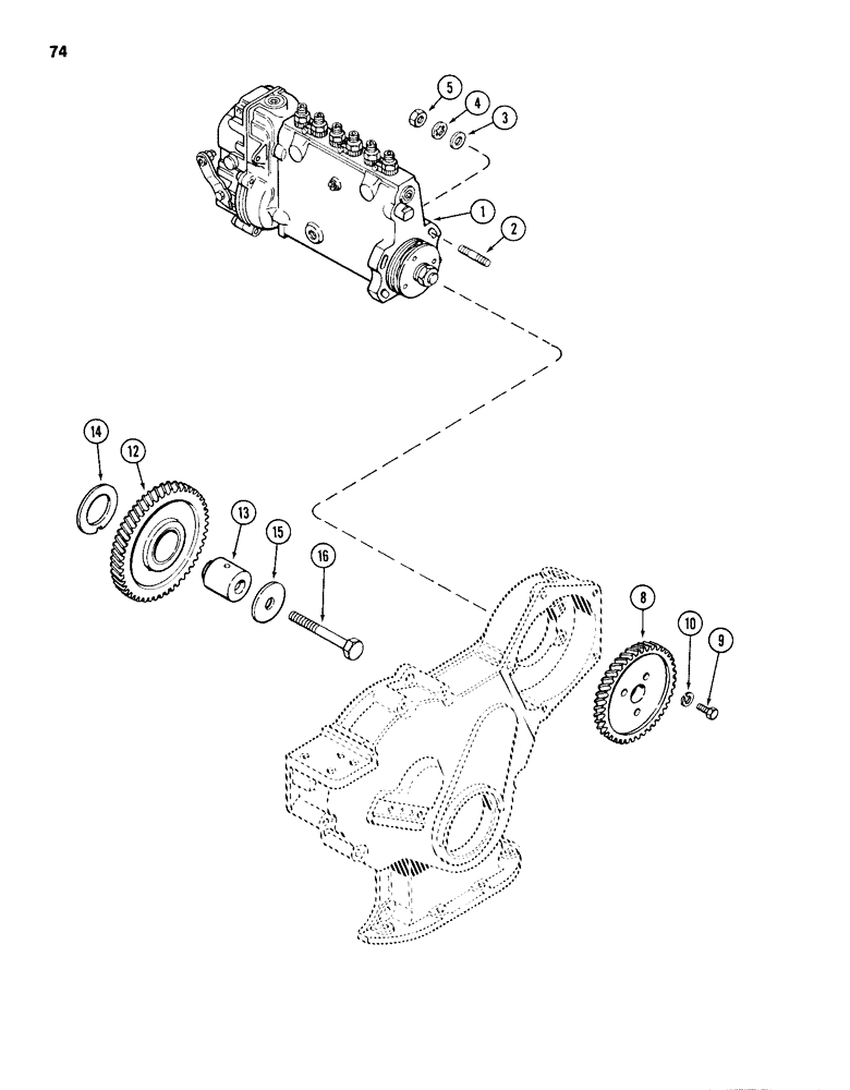 Схема запчастей Case 1155D - (074) - INJECTION PUMP DRIVE, 504BD AND 504BDT DIESEL ENGINES (03) - FUEL SYSTEM