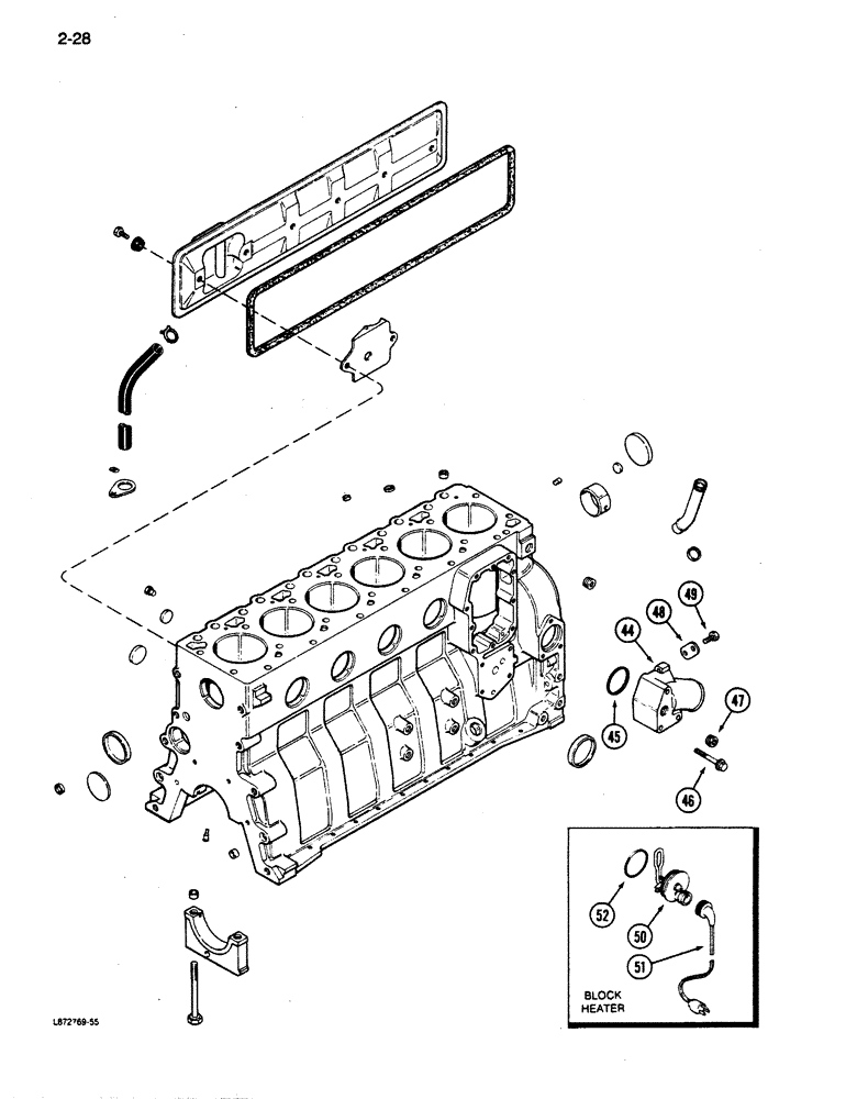 Схема запчастей Case 855D - (2-28) - CYLINDER BLOCK, 6T-590 ENGINE (TURBOCHARGED), ENGINE SERIAL NO. 44511034 AND AFTER (02) - ENGINE