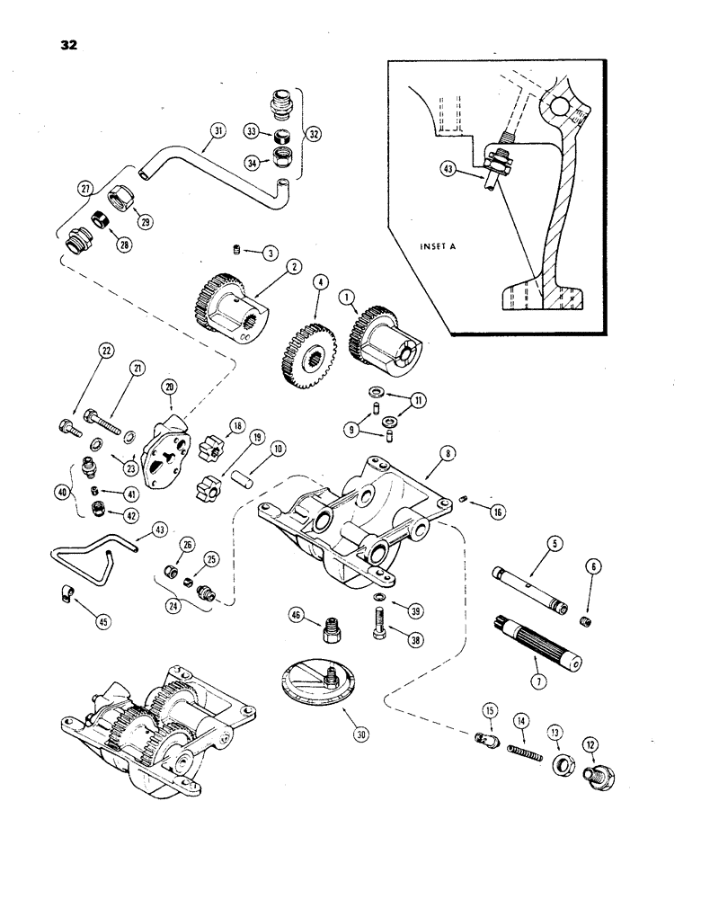 Схема запчастей Case 850 - (032) - 3 GEAR BALANCER & OIL PUMP, (301B) DIESEL ENGINE, USED PRIOR TO ENG. S/N 2327745 (01) - ENGINE
