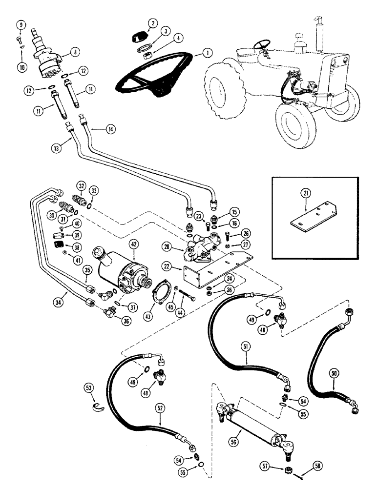 Схема запчастей Case 580 - (127A) - STEERING SYSTEM, HYDROSTATIC STEERING, USED PRIOR TO TRAC. S/N. 8675938 (41) - STEERING